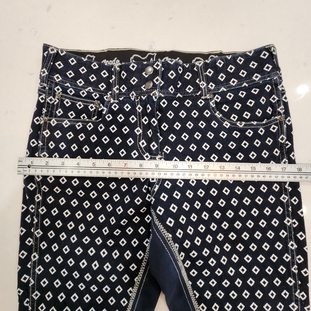 Goode Rider Full Seat Breaches Size 32R Blue Diamond All Over Print Stretch - Picture 15 of 16